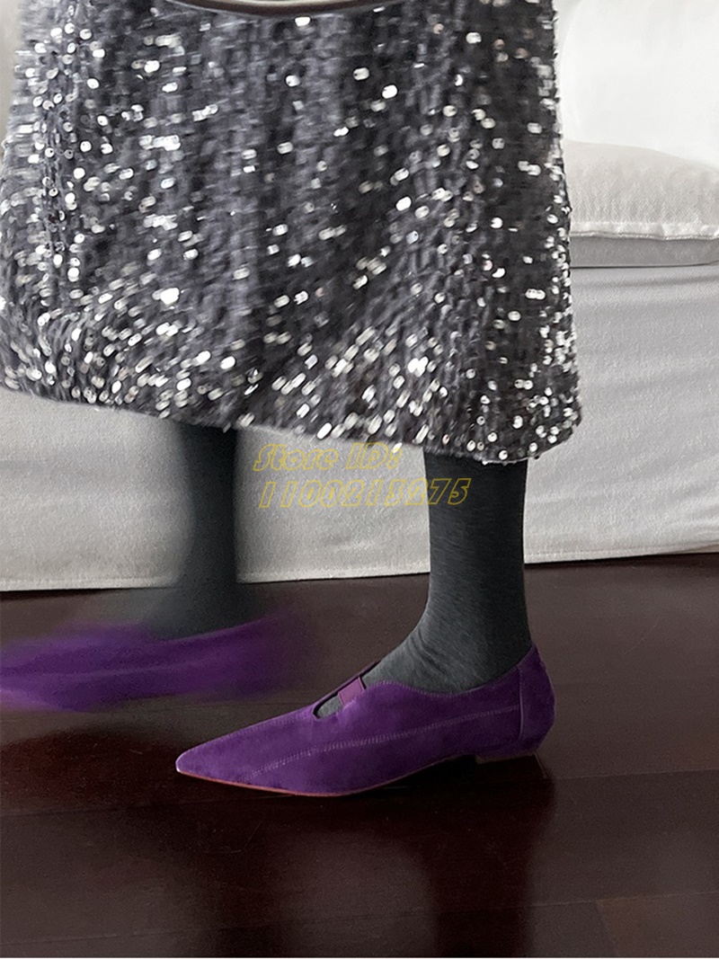 Women Shoes Winter - Фиолетовые замшевые туфли-лодочки с острым носком