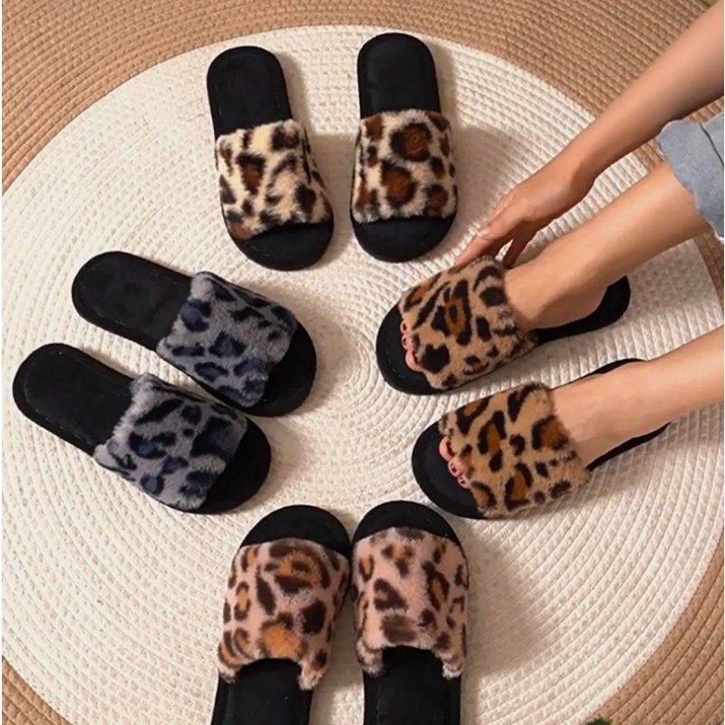 Women Shoes Winter - 2025 зимние теплые пушистые леопардовые тапочки,
